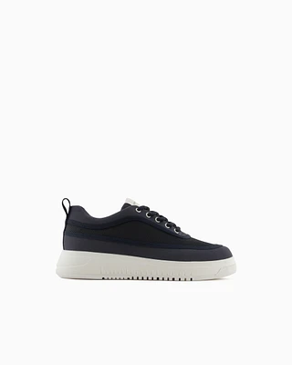 Emporio Armani - Mesh and gabardine sneakers with a knurled sole, Man, Navy Blue, Size: