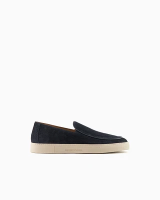 Emporio Armani - Multi-striped suede slip-ons, Man, Navy Blue, Size: