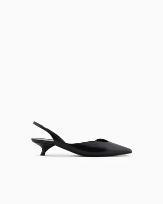 Emporio Armani - Brushed leather slingback court shoes, Woman, Black, Size: