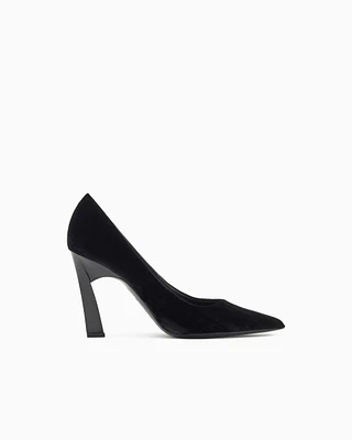 Emporio Armani - Textured velvet court shoes, Woman, Black, Size: