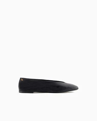 Emporio Armani - Nappa-leather square-toed ballerinas, Woman, Black, Size: