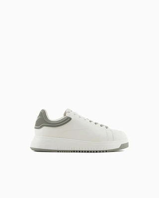 Emporio Armani - Leather sneakers with rubber back knurled sole, Man, Green, Size: