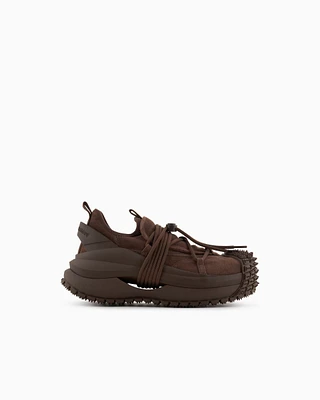 Emporio Armani - Suede sneakers with rubber details and drawstring, Man, Brown, Size: