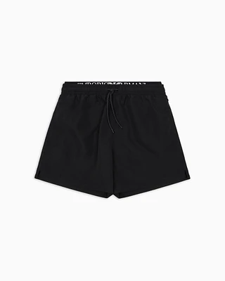 Emporio Armani - ASV logoband recycled fabric swim shorts, Man, White, Size: