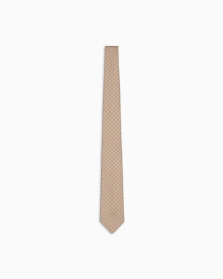 Emporio Armani - Pure silk tie with jacquard pattern, Man, Beige, Size: TU