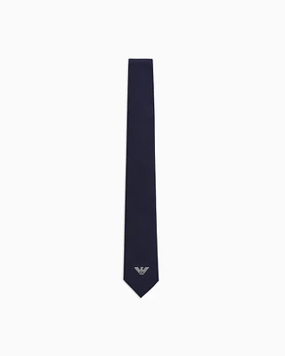 Emporio Armani - Pure silk tie with eagle embroidery, Boy, Navy Blue, Size: L