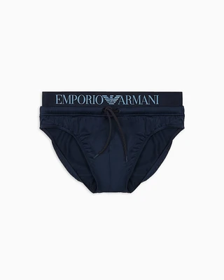 Emporio Armani - ASV Logoband recycled microfibre swim briefs, Man, Navy Blue, Size: