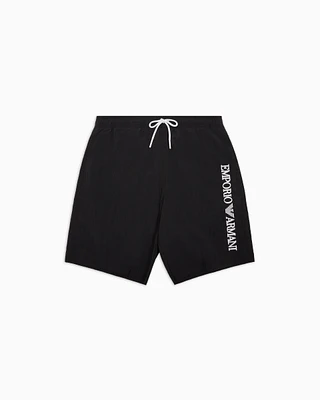 Emporio Armani - Boardshorts swimwear with vertical logo embroidery, Man, Black, Size: