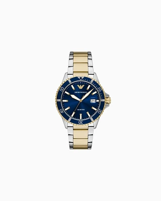 Emporio Armani -  World Explorer Three-Hand Date Two-Tone Stainless Steel Watch, Man, Multicoloured, Size: TU