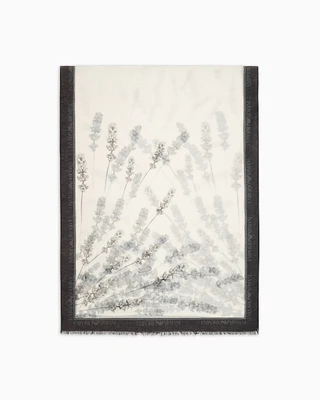 Emporio Armani - Floral-print stole in a modal and linen blend, Man, Grey, Size: TU