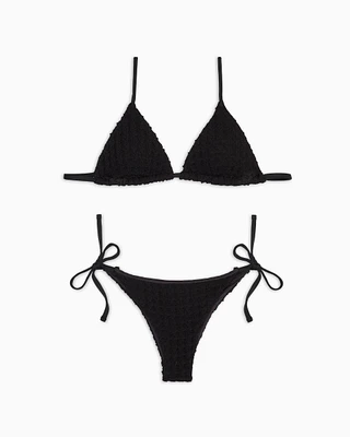 Emporio Armani - Crochet Lycra padded triangle bikini, Woman, Black, Size: