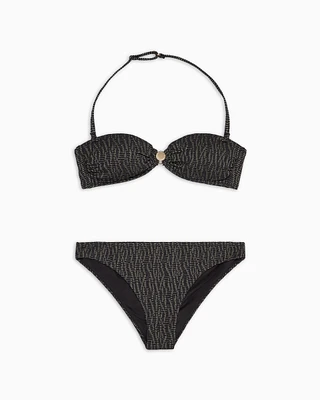 Emporio Armani - Patterned lurex padded bandeau bikini, Woman, Black, Size: