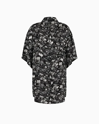 Emporio Armani - Beachwear shirt dress with an all-over print, Woman, Black, Size: