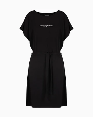 Emporio Armani - ASV recycled viscose micro stud logo beachwear dress, Woman, Black, Size:
