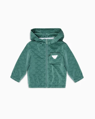 Emporio Armani - Hooded nylon jacket with all-over eagle, Boy, Green, Size: