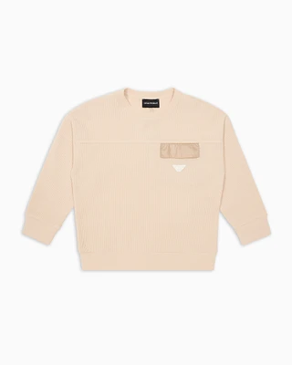 Emporio Armani - ASV waffle organic jersey sweatshirt, Boy, Beige, Size: