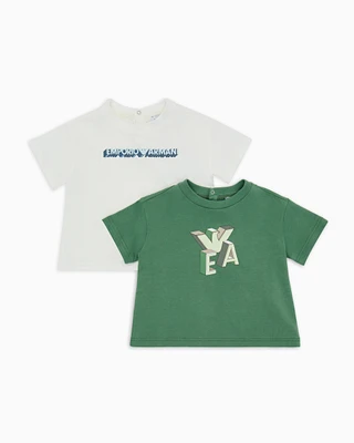 Emporio Armani - ASV Two-pack of jersey T-shirts with graphic design logo print, Boy, White, Size: