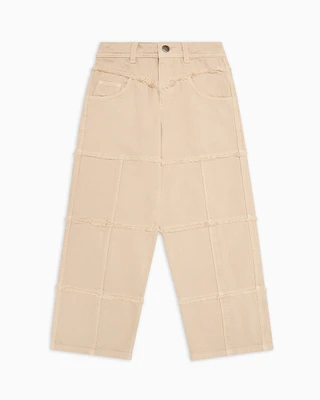 Emporio Armani - Garment-dyed denim jeans with fringe details, Girl, Beige, Size: