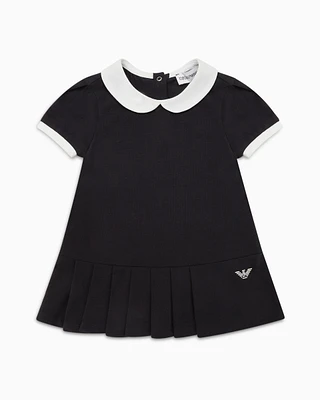 Emporio Armani - Jersey dress with Peter Pan collar and pleated skirt, Girl, Navy Blue, Size: