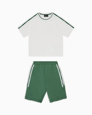 Emporio Armani - T-shirt and Bermuda shorts set jersey with logo tape, Boy, Green, Size: