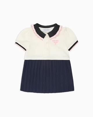 Emporio Armani - Piqué dress with polo-shirt collar and pleated skirt, Girl, Two-tone, Size: