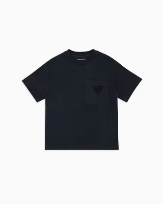 Emporio Armani - ASV Interlock jersey T-shirt with logo embroidery, Boy, Navy Blue, Size: