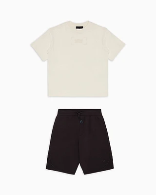Emporio Armani - T-shirt and Bermuda shorts set with embroidered logo, Boy, White, Size: