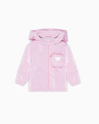 Emporio Armani - Hooded nylon jacket with all-over eagle, Boy, Pink, Size: