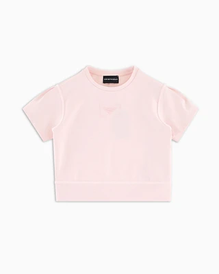 Emporio Armani - Short-sleeved sweatshirt cupro-touch jersey, Girl, Pink, Size:
