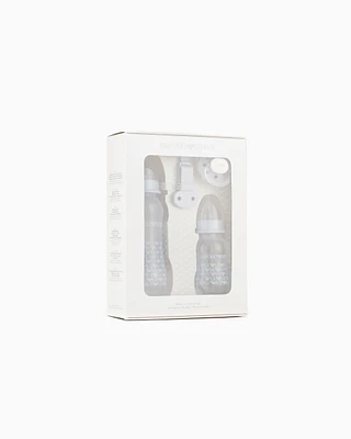 Emporio Armani - Infant-care set with two bottles, dummy and clip-on drawstring, Boy, Light Blue, Size: TU