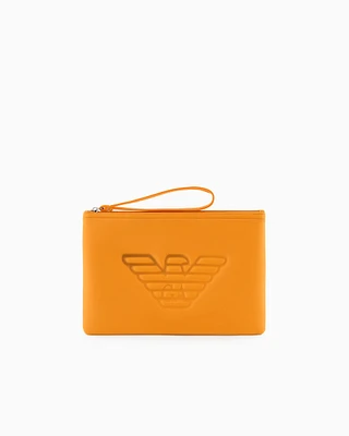 Emporio Armani - Essential beachwear pouch with oversized eagle, Unisex, Orange, Size: TU