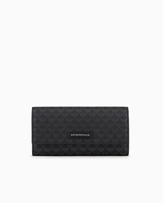 Emporio Armani - All-over eagle wallet with flap, Woman, Black, Size: TU