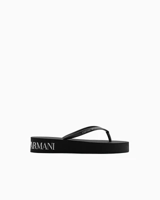 Emporio Armani - Rubber flip-flops with logo and platform, Woman, Black, Size: