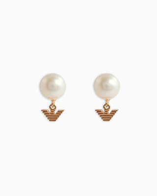 Emporio Armani -  White Pearl Stud Earrings, Woman, Multicoloured, Size: TU