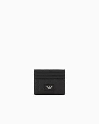 Emporio Armani - Leather card holder with all-over embossed eagle, Man, Black, Size: TU