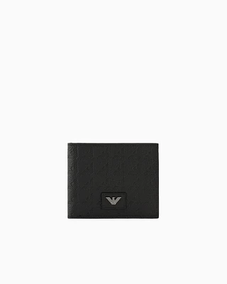 Emporio Armani - Leather coin-pocket wallet with all-over embossed eagle, Man, Black, Size: TU