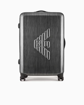 Emporio Armani - ABS large trolley suitcase with oversized, embossed eagle, Man, Grey, Size: TU