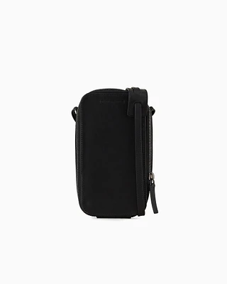 Emporio Armani - Leather iPhone case with logo and strap, Man, Black, Size: TU