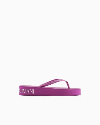 Emporio Armani - Rubber flip-flops with logo and platform, Woman, Purple, Size:
