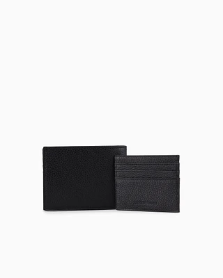 Emporio Armani - Gift box with wallet and card holder in tumbled leather, Man, Black, Size: TU