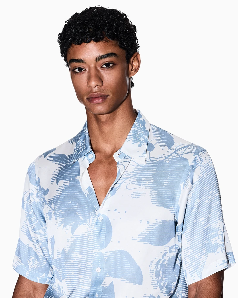 Armani Exchange - Patterned short-sleeved shirt, Man, Light_blue, Size: