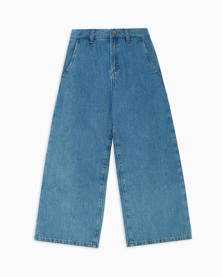 Emporio Armani - Wide-leg denim jeans with welt pockets, Girl, Blue, Size: