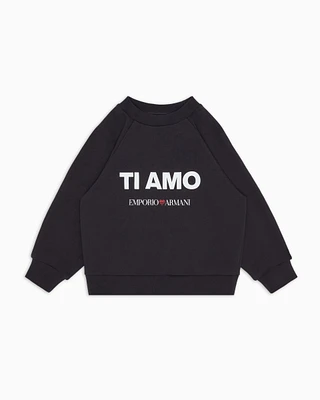 Emporio Armani - ASV French terry sweatshirt with Ti amo print, Boy, Navy Blue, Size: