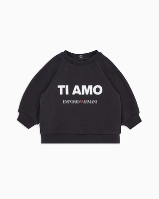 Emporio Armani - ASV French terry sweatshirt with Ti amo print, Boy, Navy Blue, Size: