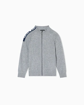 Emporio Armani - Wool-blend zip-up jumper with jacquard logo, Boy, Grey, Size: