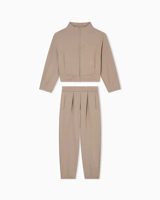 Emporio Armani - ASV interlock jersey tracksuit with full-zip sweatshirt, Girl, Beige, Size: