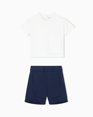 Emporio Armani - T-shirt and Bermuda shorts set in interlock jersey, Boy, Blue, Size: 36M