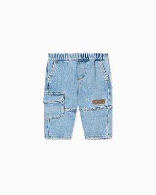 Emporio Armani - Denim jeans with an elasticated waist and logo embroidery, Boy, Blue, Size:
