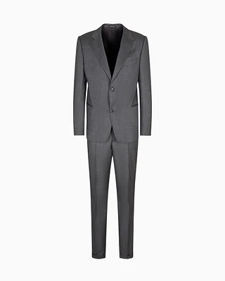 Emporio Armani - Single-breasted suit with micro jacquard made of a wool and silk blend, Man, Grey, Size: