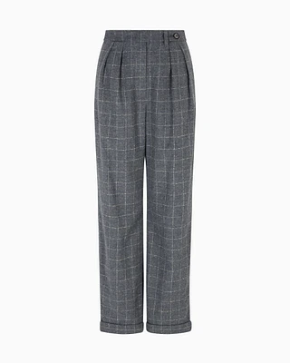 Emporio Armani - Icon check-motif flannel trousers with pleats, Woman, Grey, Size: